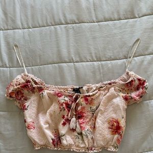 Cute and trendy floral, off the shoulder crop top by F21